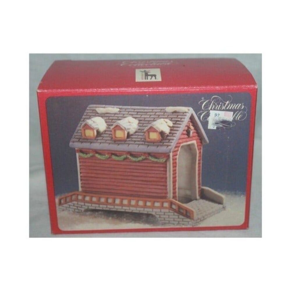 1991 Santa's Best Christmas Village Collectable Porcelain Covered Bridge